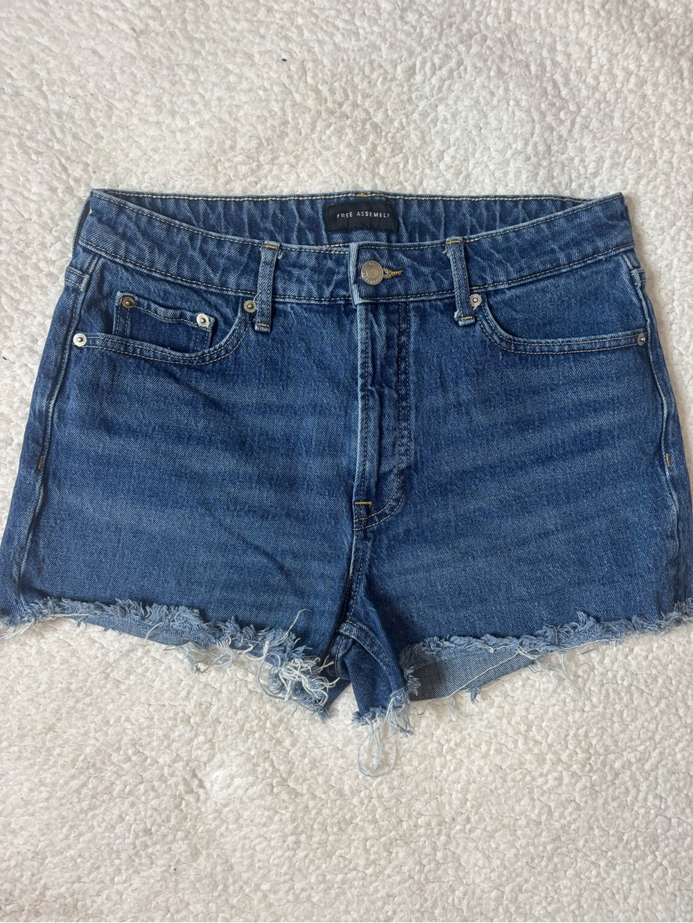 Free Assembly Indigo Denim Frayed Hem Jean Shorts